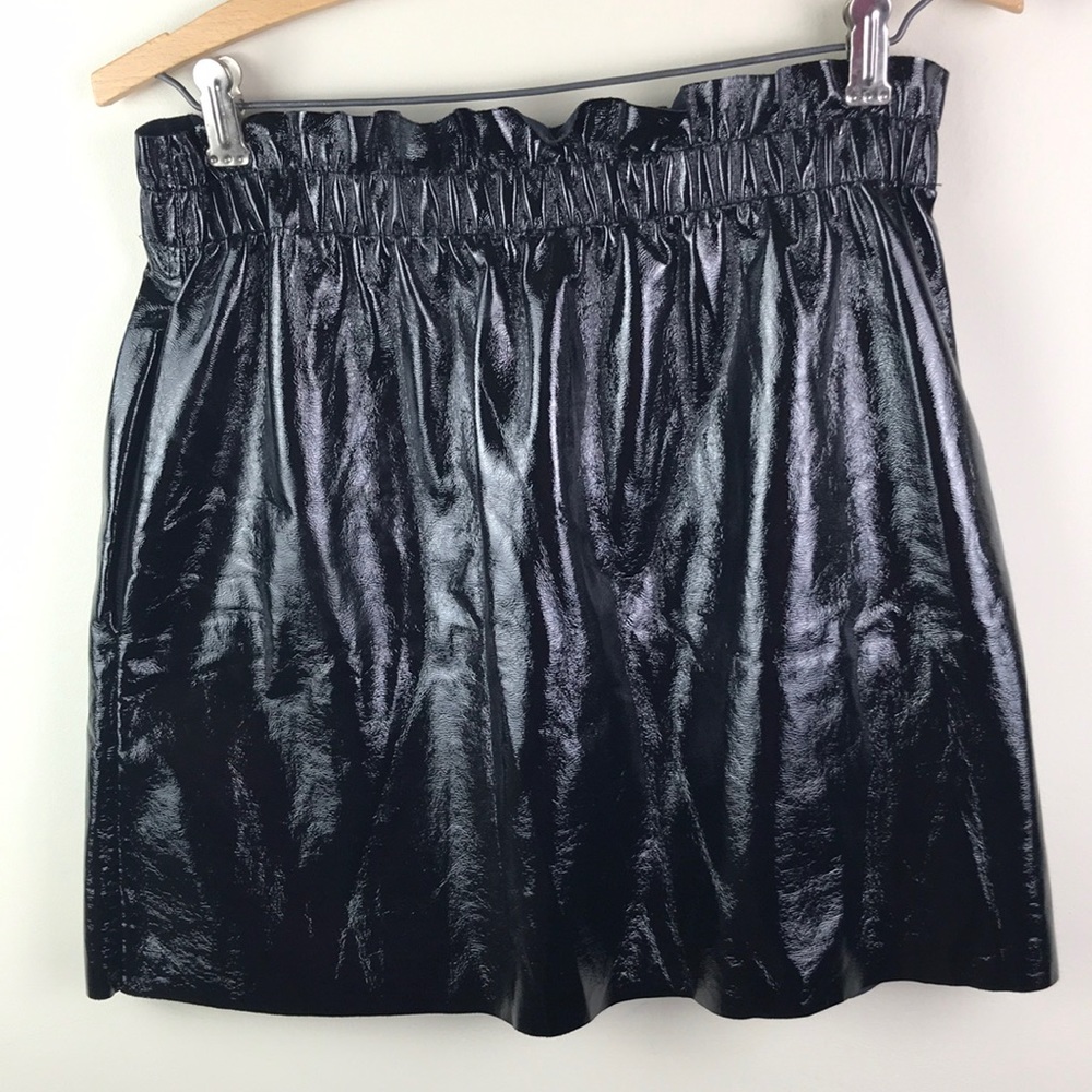 Zara Paper Bag Waist Skirt Black Polyurethane